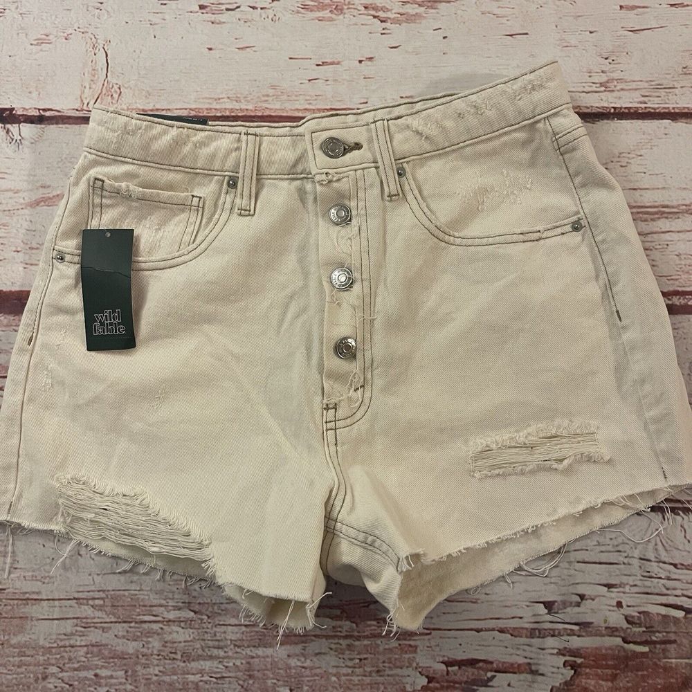 Wild Fable Button Fly Jean Shorts Women's 8 Cream Hi Rise Cut Off 5-Pocket NWT